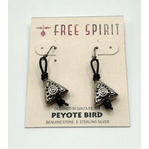 NWT Peyote Bird Triangle Sun Leather Cord Earrings Genuine Stone Sterling Silver